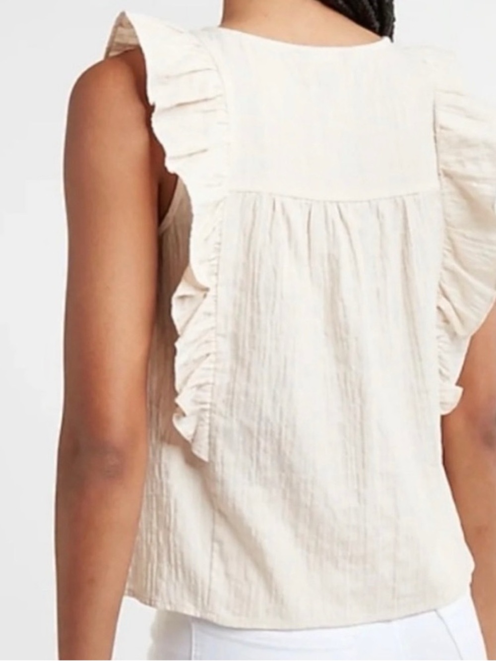 Express Cream Ruffle Front Button Tank Top - Picture 3 of 9